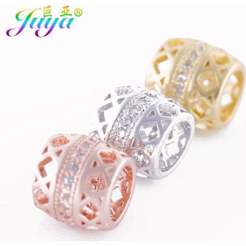 European Style Charm Beads Micro Pave Crystal Big Hole Hollow Spacer Metal Beads For Women Men Beadwork Beading Jewelry Making