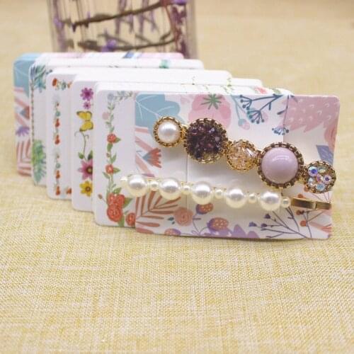 50pcs Card 5x7cm White marbling paper hair clip card jewelry package flower print paper hairclaw oranments display card