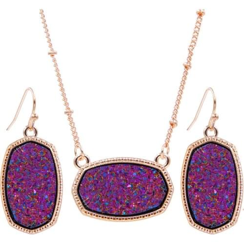 Resin Druzy Drusy Pendant Necklace Hexagon Rose Gold Oval Style Luxury Brands Designer Inspired Jewelry for Women Girls