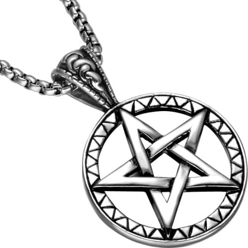 Hiphop/Rock Pentacle Five Point Star Moon Pentagram Charm Pendant Circle Mens Gents Dress Chain Necklace Jewelry