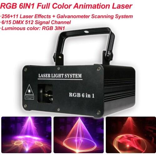 RGB 6IN1 Multi Color Animation Laser Light Beam DMX 512 Scan DJ Disco Party Stage Holiday Bar Decor Lazer Effect Lighting