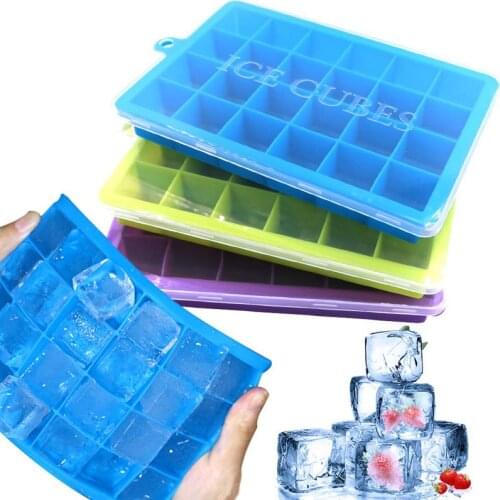 Silicone Ice Cube Moulds Tray 24 Grids With Lids For Ice Cream Chocolate Pudding Party Whiskey Cocktail Cold Drink Storage Molds
