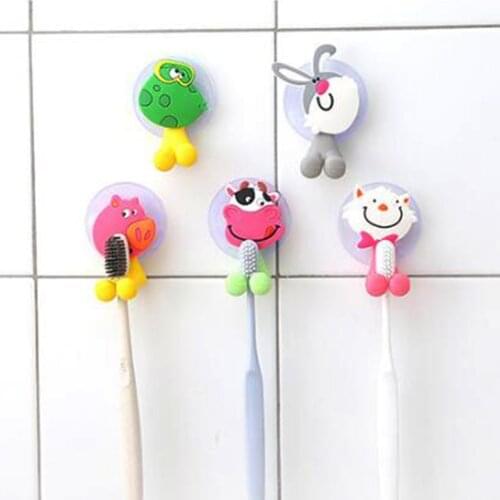 Cute Animal Silicone Toothbrush Holder Home Set Wall Bathroom Hanger Suction Cartoon Suction Hooks Set Hanging Toothbrush Holder