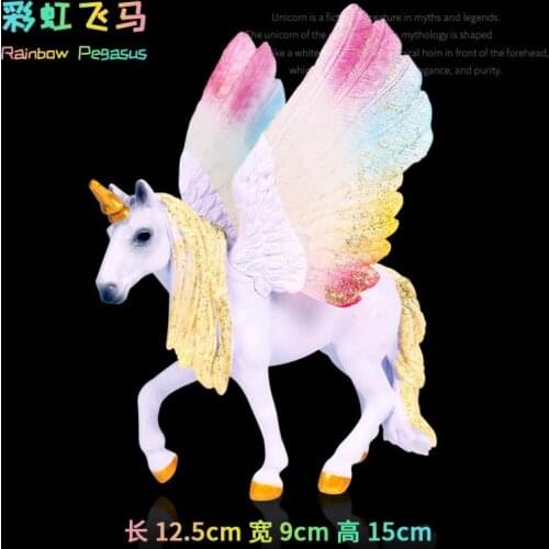 Static Simulation Animal Model Mythology Legend Unicorn Spreading Wings Rainbow Pegasus Plastic Toy