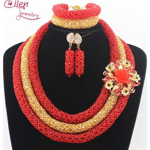 Stylish nigeria wedding Nigerian Wedding African Beads Jewelry Set Handmade Indian Bridal Necklace Sets Bracelet Earrings N0014