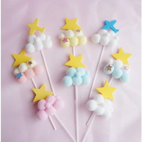 2pcs Noble Multicolor Ball Flower Cake Topper for Birthday Decoration Baby Shower Anniversary Baking Supplies Blue Dessert Love