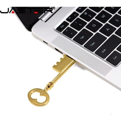 JASTER 2.0 USB Flash Drives 64GB Creative key Pendrive 32GB Golden Metal Storage Devices 16GB Pendrive 8GB Memory Stick Gifts
