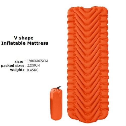 V shape Portable Inflatable Mat Nylon TPU Camping Mat Sleeping Pad Lightweight Moistureproof Air Mattress