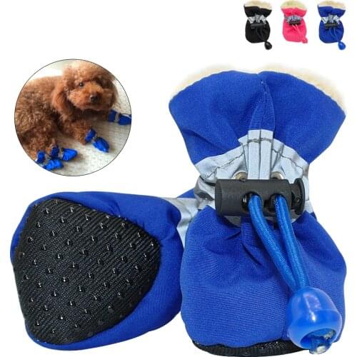 4 pcs Waterproof Dog Shoes Reflective Anti Slip Rain Boots Adjustable Winter Warm Socks Sneaker Paw Protector For Dogs Cats