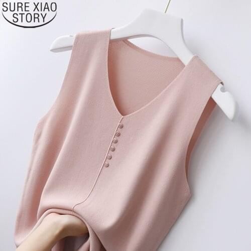 Womens Sleeveless Knitted Vest 2021 Summer Tops New Solid Color Ice Silk V-neck Womens tank top Thin Sleeveless Vest 10098