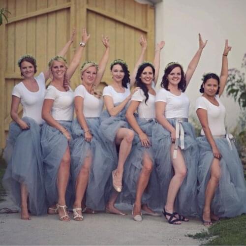 2021Quality 7 Layers 100cm Long Tulle Skirts Womens Pleated Skirt Fashion Wedding Bridal Bridesmaid Skirt Faldas Jupe Saias