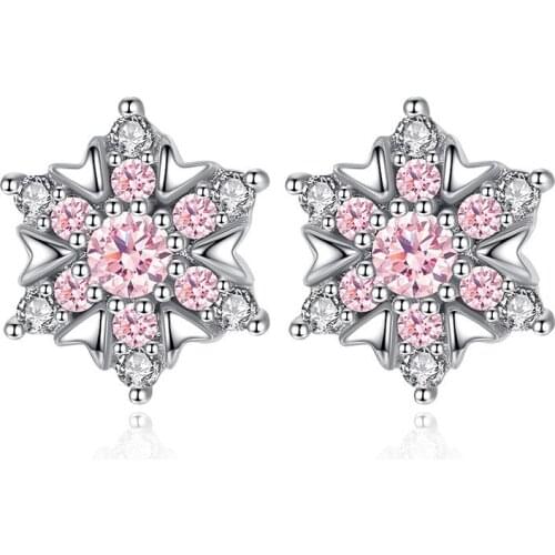 Wholesale 925 sterling silver fashion shiny snowflake crystal ladiesstud earrings jewelry women birthday gift drop shipping