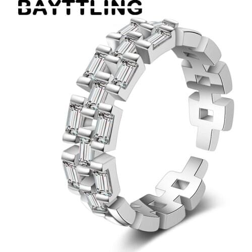 BAYTTLING 925 Sterling Silver Fine Rose Gold Open Ring For Woman Fashion Zircon Jewelry Wedding Gift