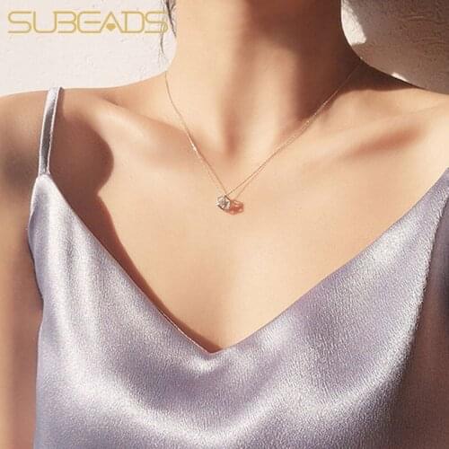 Subeads Geometry Hollow Out Square Pendant Necklace for Women Fashion Silver Plated Chain Necklace Neck Choker Jewelry Gift
