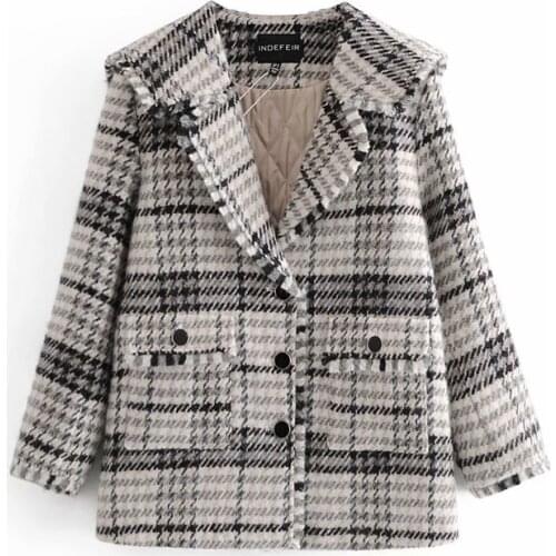Nice Vinatge Woman Oversized Plaid Thick Woolen Coats New Winter Vogue Ladies Warm Outerwear Female Casual Loose Jackets