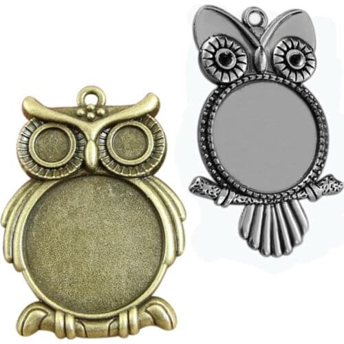10pcs 25MM Owl Bird Pendant Blanks Setting Tray for Glass Cameo Cabochons Zinc Alloy Antique Diy Jewelry Accessories