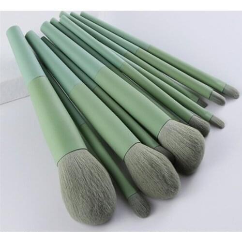 11Pcs Natural Hair Green Makeup Brushes Foundation Powder Eyeshadow Eyebrow Brush Set Cosmetic Tool Profesional Maquillaje