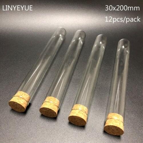 12 pieces/pack 30*200mm Lab U-shape Bottom Glass test tube with Cork Stopper Laboratory Glassware Glass tube with cap