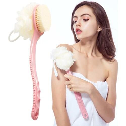 2 in 1 Long Handle Body Brush Bath Sponge Shower Brush Ball Soft Body Cleaning Brush Back Spa Scrubber Bathroom Accessories
