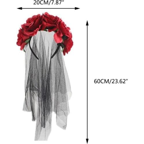 3XUA Floral Headwear Mesh Lace Hairband Black Veil Gothic Headpiece Photo Props Fancy Dress Up Halloween Vintage Accessories