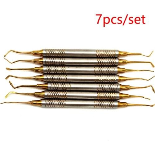 7pcs Dental Composite Resin Filling Spatula Titanium Plated Head Resin Filler Set Thick Handle Restoration Set Dental Instrument