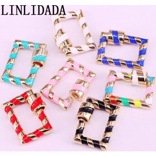 8Pcs 15x19mm Colorful Enamel Rectangle Shaped Screw Lock Clasp,White Red Pink Blue,Fashion Necklace/Jewelry Making Supplies