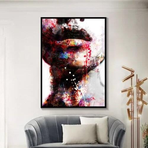 Abstract Girl Wall Art Canvas Prints Sexy Lips Art Wall Paints Art Prints Modern For Hotel Aisle Living Room Pictures Decoration