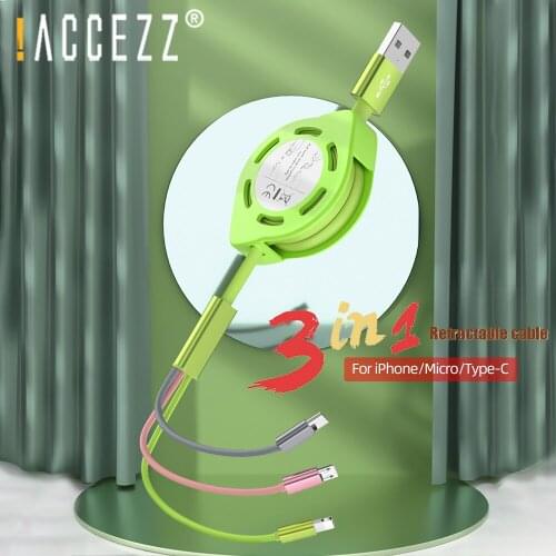 !ACCEZZ 3 in 1 Retractable Lighting Cable Type C Cord Charging For iPhone 11 Pro Max XS Samsung Xiaomi Cable Micro USB Wire Cord