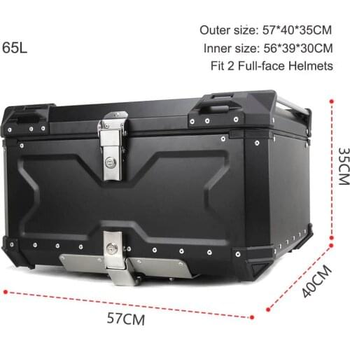 65L Aluminum Motorcycle Rear Top Box Luggage Helmet Storage Tool Trunk Lock Case Toolbox Waterproof Accessories Quick Release