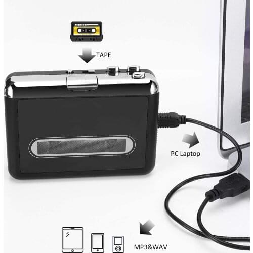 USB Cassette to MP3 Converter Walkman Cassette Capture Audio Music Player with Speaker Compatible with Laptop and PC