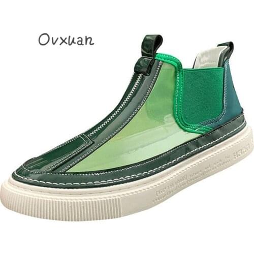 OVXUAN Retro Ankle Boots Thick Rubber Bottom Slip On Transparent Gauze Summer Breathable Shoes Men Flats Zapatillas Hombre Botas