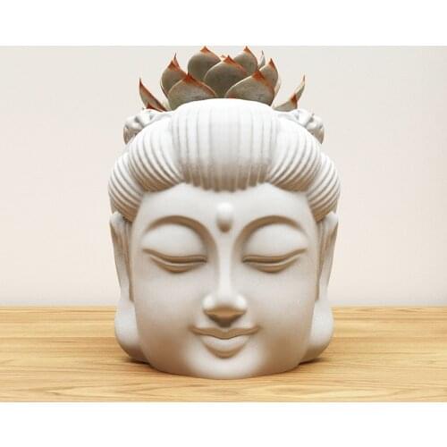 Cement Buddha flowerpot mold Buddhas head designed concrete plaster potted silicone mold Decorative flowerpot mold