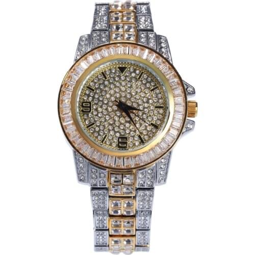 Luxury Men Gold Color Diamond Top Brand Full Steel Watch Hip Hop Quartz Wrist Watch For Men