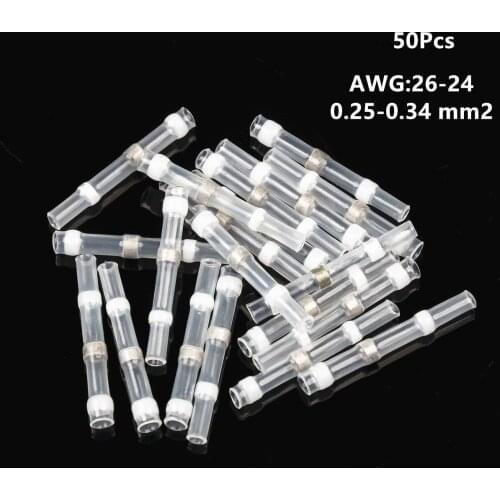 50PCS White Heat Shrink Soldering Sleeve Terminals Insulated Waterproof Butt Wire Connectors Electrical Soldered