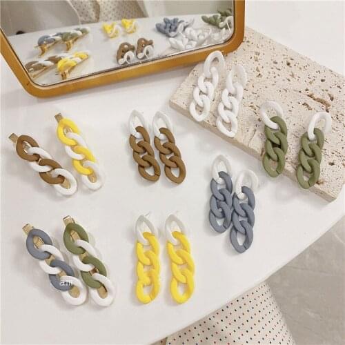 Delicate Geometric Multicolor Long Chunky Chain Arcylic Dangle Earring for Women Textured Contrasted Earring Jewelry Pendientes