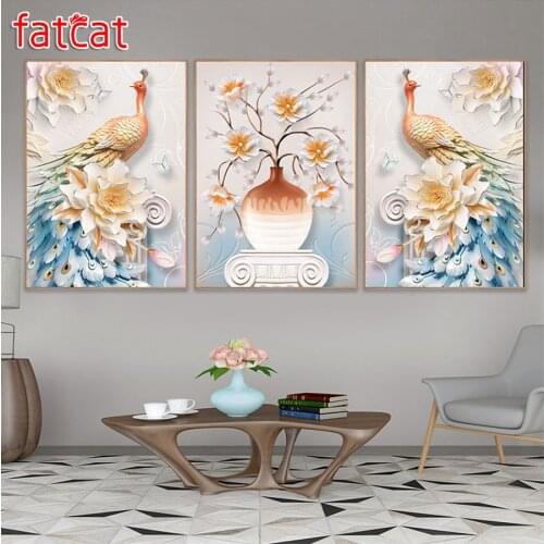 FATCAT Peacocks flower diy 5d diamond painting full square round drill mosaic embroidery sale triptych home decoration AE2380
