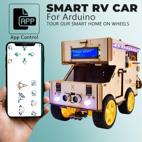 Keyestudio Smart RV Robot Starter Kit Motorhome House Car for Arduino Robot STEM Programming Toys for Kids Android/IOS