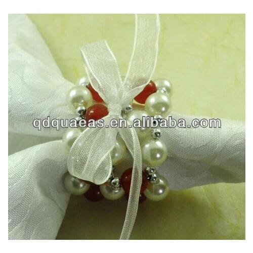 Napkin rings in white pearl beads, wholesale napkin holder