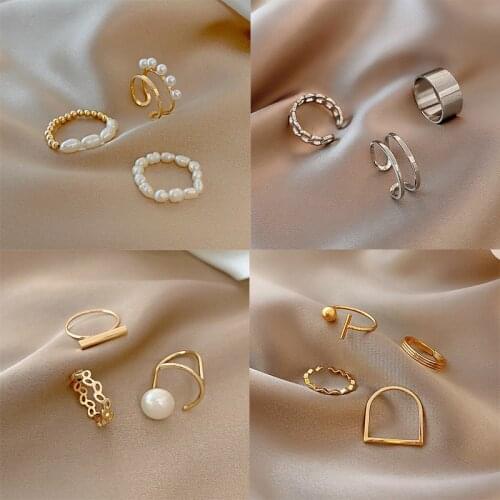 Fashion Gold Joint Knuckle Rings For Women Twist Minimalist Simple Female Pearl Adjustable Finger Ring Sets Jewelry Accessories
