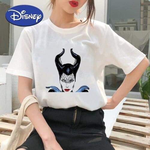 Disney Women Short Sleeve Tshirt High Street Style Maleficent Printed O-neck T shirt Streetwear Ropa Tumblr Mujer Top Branded