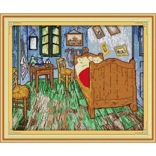 Van Goghs bedroom cross stitch kit landscape 18ct 14ct 11ct count printed canvas stitching embroidery DIY handmade needlework