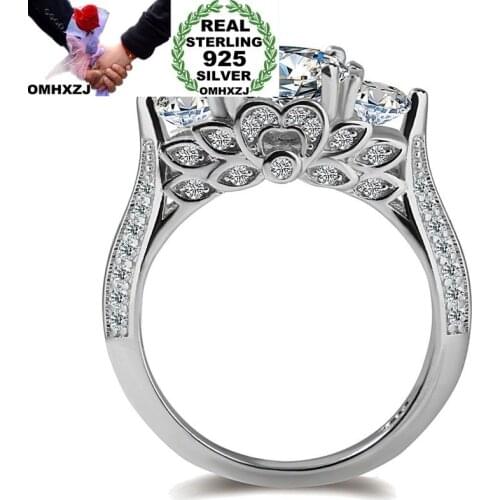 OMHXZJ Wholesale European Fashion Woman Man Party Wedding Gift Silver White Round AAA Zircon 925 Sterling Silver Ring RR111