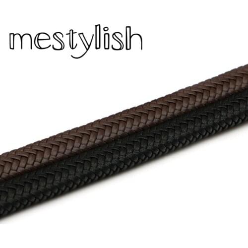Mestylish 12*6mm Braided Leather Cord Rope Flat Black Brown Leather Cord Fit DIY Bracelet Jewelry Leather Products Accessories