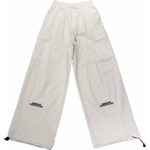 Harajuku Tide Casual Overalls Self-Made Letter Embroidery Trousers Mens Loose Wide-Leg Pants Womens Bottoms