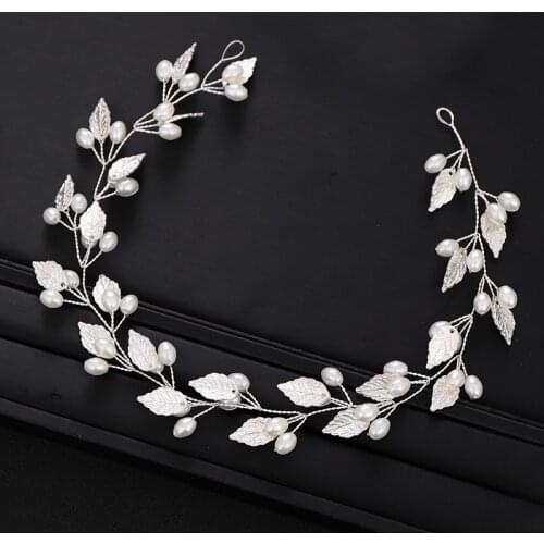 Bridal Hair Accessories Silver color Flower Pearl Headband tiara leaf Headpiece Wedding Hair Accessories Party Hair Jewelry