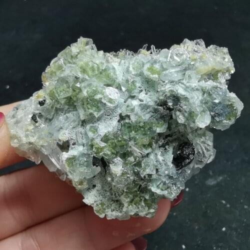 8.2gNatural transparent green heart fluorite and crystal mineral specimen healing stone decorated with CRYSTAL QUARTZ GEM