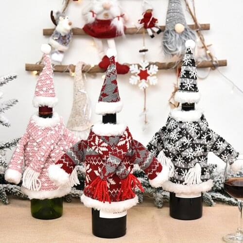Christmas Wine Bottle Cover Festive Dinner Party Table Atmosphere Decor Santa Claus Snowman Gifts Party Supplies For Home