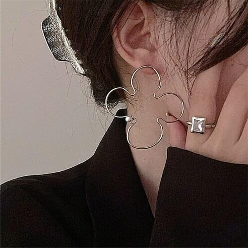 SRCOI Vintage Big Metal Hollow Out Flower Design Earrings Statement Decoration Jewerly For Women Party Floral Charms Accessory
