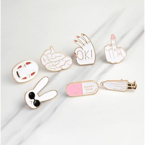 Wearing Glasses Rabbit Mask Metal Enamel Brooch Personality Capsule Brain OK Badge Pin Charm Trendy Costume Jewelry Accessories