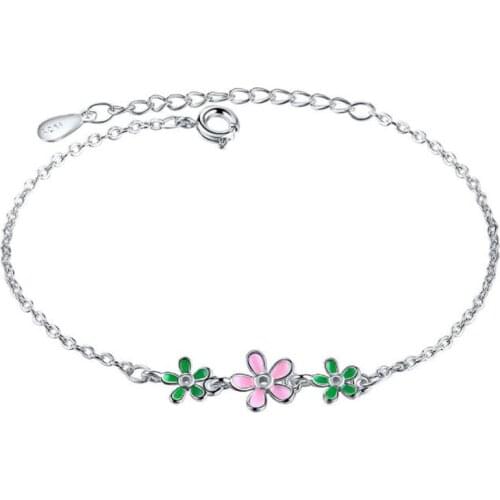 KOFSAC New Elegant Drops Glaze Flower Daisy Bracelet Bangle 925 Sterling Silver Bracelets For Women Valentines Day Jewelry Gift